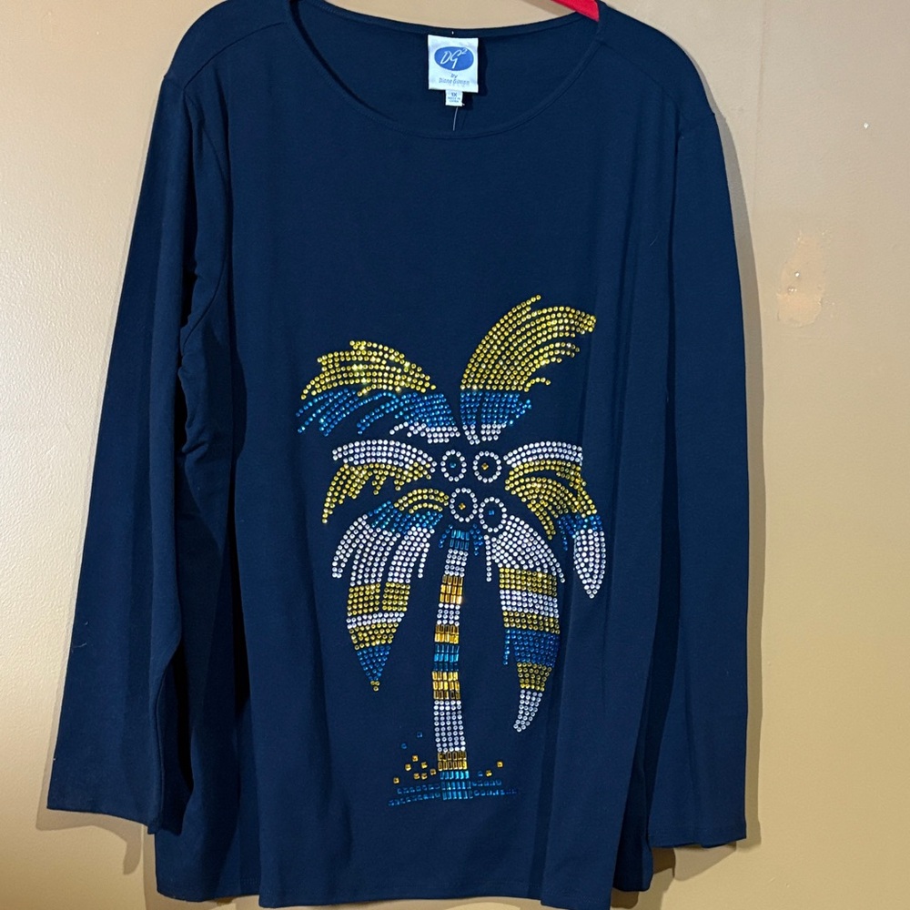 HC274 Long Sleeve Navy Shirt with Palm Tree Design Size 1X